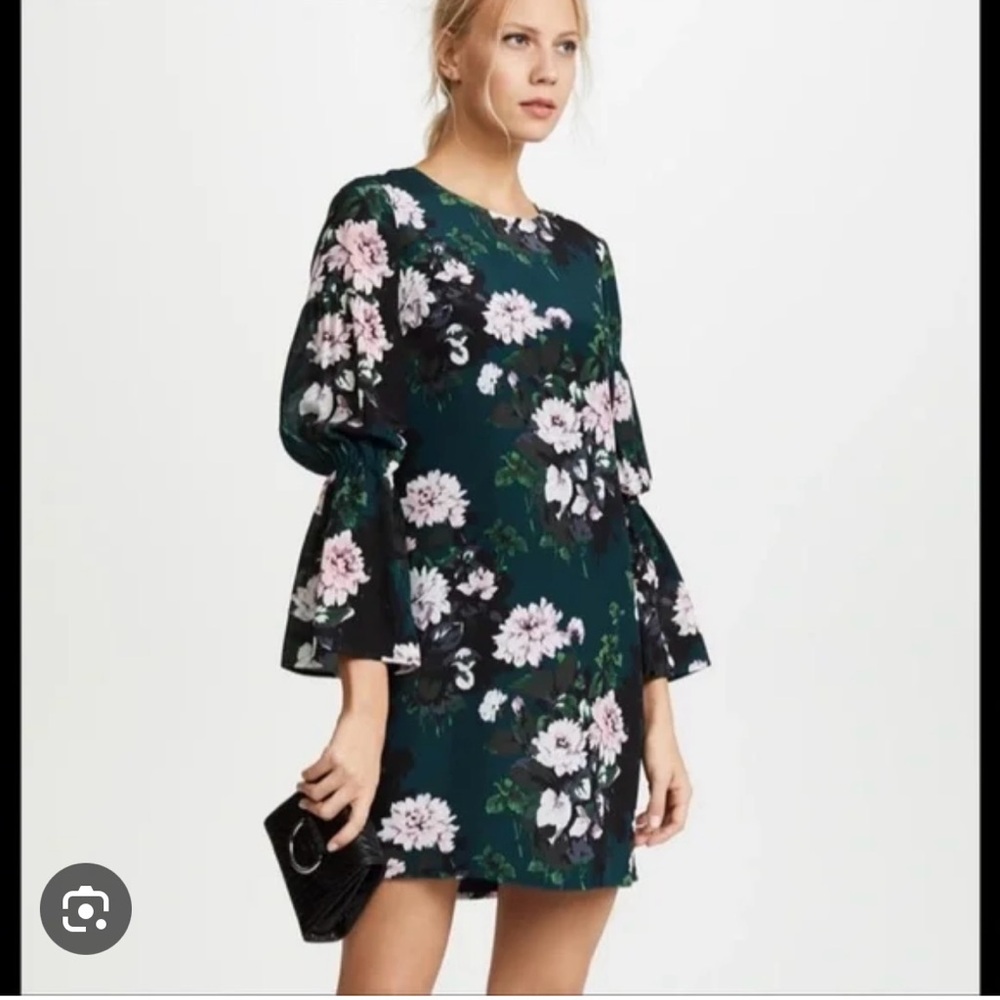 Club Monaco- Size 8 Silk Floral Shift Dress with Bell Sleeves